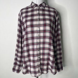 Xírena Women's Red White Checkered Button Down Long Sleeve Cotton Plaid Shirt XS